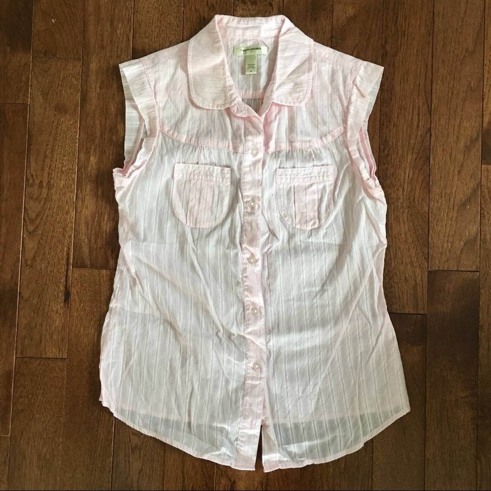 Banana Republic Light Pink Button Down Sleeveless Blouse Shirt Top Size M